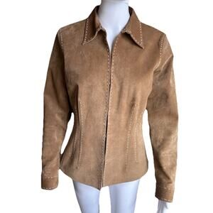 Vintage Roper Suede Leather Western Jacket Womens S Tan Whip Stitch Yoke Cowgirl